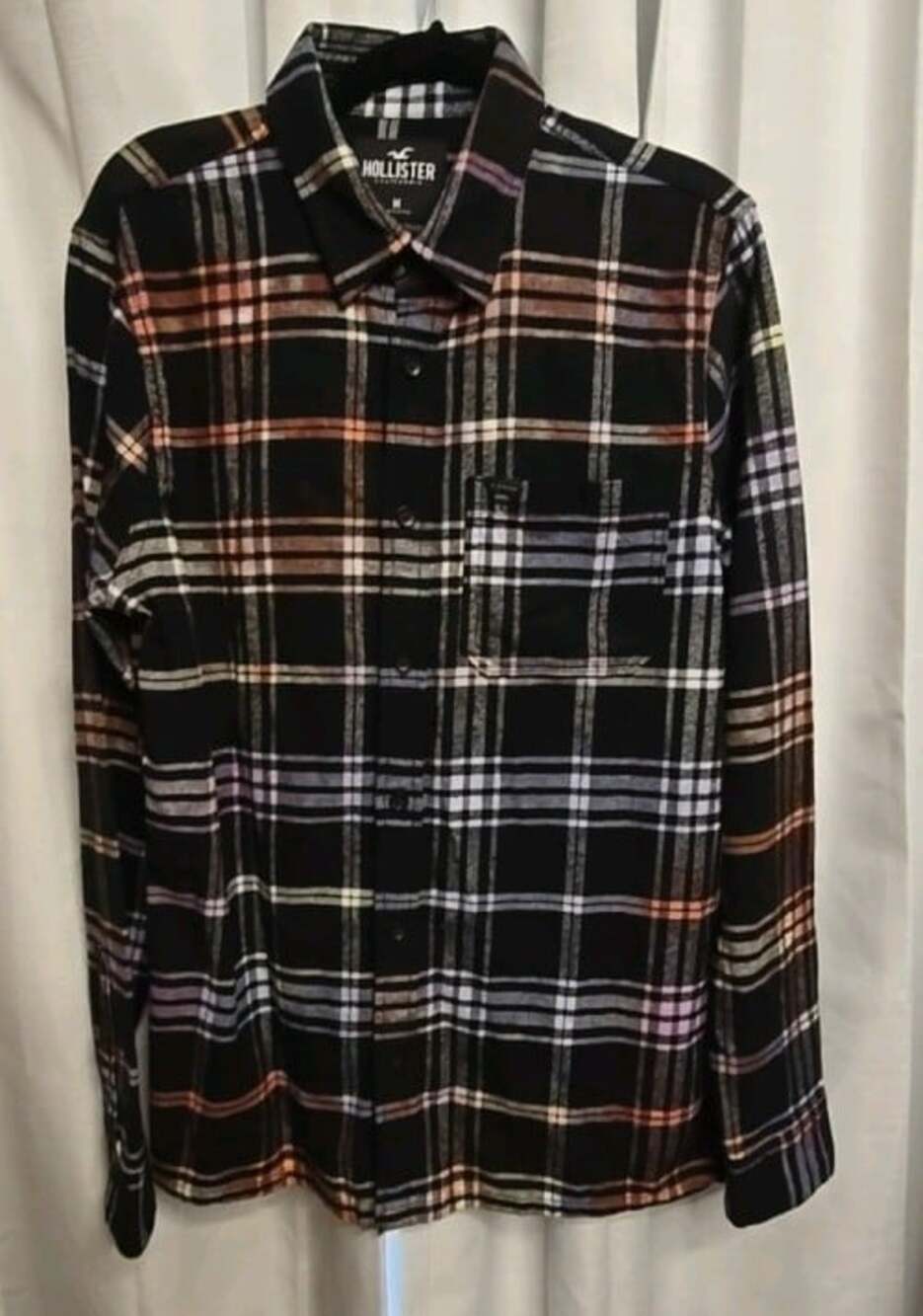 Hollister Size Medium Plaid Flannel Multi Color Check Skater Black ,Purple,Blue